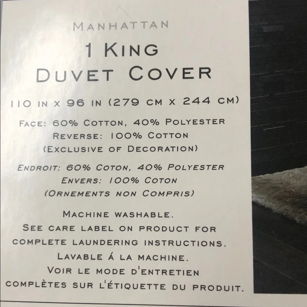 Wamsutta Manhattan King Duvet Cover Cream Embroidered Black Stripes 110” X 96”